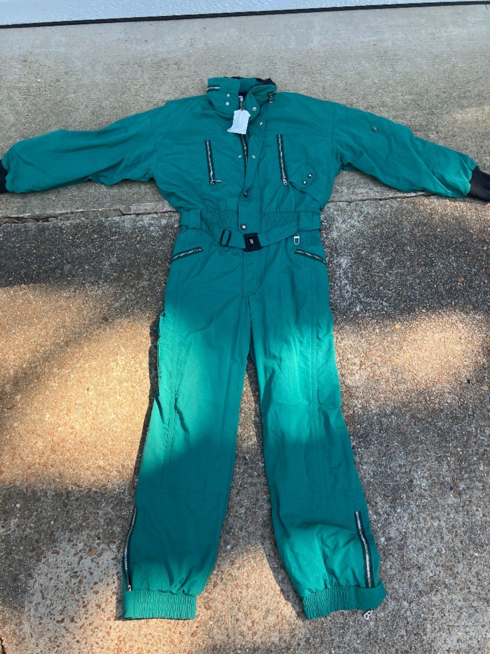 NWT Bogner 80s-90s Ski Suit One Piece Color Block Green Belted Mens 40 Vtg Snow